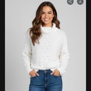 John + Jenn White Textured Turtleneck Sweater